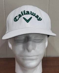 Callaway Woodmont Oddesy White With Green Raised logo Adjustable Golf Hat CLEAN - Picture 1 of 6