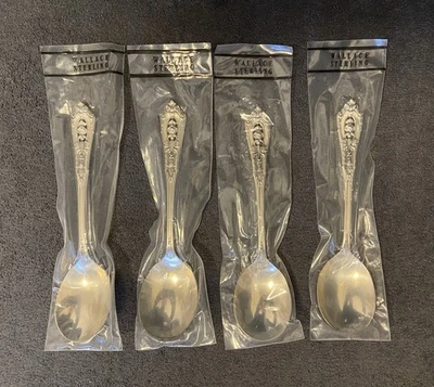 Wallace Silver Rose Point. Sold as set of 4 Cream Soup Spoons. Never Opened/New - Image 1 of 3