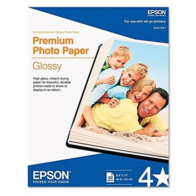 Epson Premium Photo Paper GLOSSY (8.5x11 Inches, 50 Sheets) (S041667),White - Image 1 of 4
