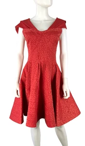 Zac Posen New $1.5K Auth 4 US 40 IT S Red Jacquard Flare Cocktail Dress Runway - Picture 1 of 9
