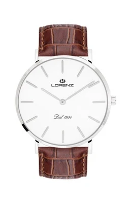 OROLOGIO UOMO LORENZ STILE VINTAGE VETRO ZAFFIRO,CASSA SLIM 38mm CINTURINO PELLE - Immagine 1 di 3