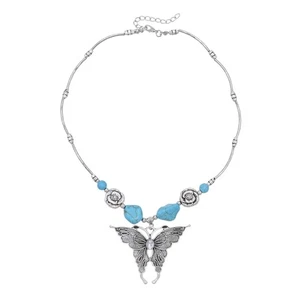 Unique Butterfly Pendant Necklace Bohemian Turquoise Detail Alloy Crafted - Picture 1 of 8
