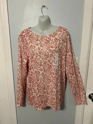 NUEVO CON ETIQUETAS Croft & Barrow Camiseta/Top Clásico Floral Rojo y Crema con Manga Larga Talla XXL Foto 1 de 3