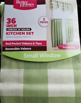 Better Homes & Kitchen Tier & Valance Set Checks 'n' Solids 60" wide New - Image 1 of 4