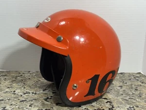 Vintage BELL SNELL 75' Magnum II Orange Motorcycle Racing Helmet - Size 7 1/8 - Picture 1 of 24