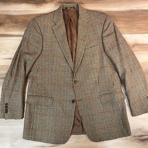 Brooks Brothers Sport Coat Mens 43R Plaid Check Brown Green Wool Cashmere