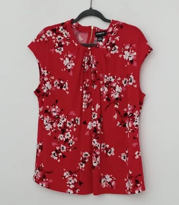 Liz Claiborne Blouse Women's Size XL Red Floral & Hearts Print Sleeveless Top  - Image 1 of 4