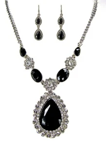 Juego de Collares y Pendientes de Cristal Negro y Transparente - NUEVO - Imagen 1 de 6