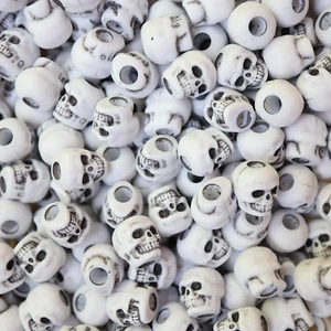 Skull Beads Bone White Aged Antiqued Pony Beads Made in USA (B07585) - Picture 1 of 12