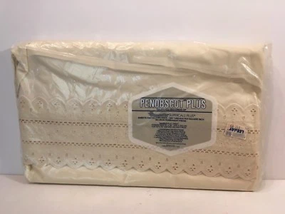 Wamsutta Penobscot Plus Beige Eyelet Double Flat Sheet Vtg NOS Selected Seconds - Image 1 of 4