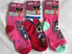 NEU MIT ETIKETT - 3 PAAR "L.O.L SURPRISE" SOCKEN - 3 GRÖSSEN UND DESIGNS - KOSTENLOSER VERSAND NUR NACH UK - Bild 1 von 8