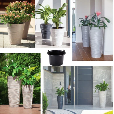 Blumenkübel Groß Blumentopf Slim Rund Welle Design Einsatz 6 Größen 5 Farben - Bild 1 von 4