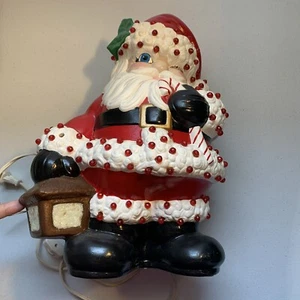 Santa Ceramic Light Up Winking Santa Lantern Candy Cane with Bulb Plug In - Picture 1 of 22