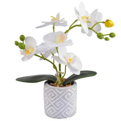 Flores de orquídeas artificiales en maceta toque real imitación orquídeas flores con florero S Foto 1 de 4