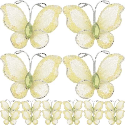  50 Pcs Wedding Decoration Glitter Craft Mesh White Wired Butterfly - Image 1 of 4