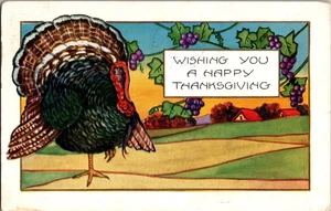 Postkarte Whitney Made Happy Thanksgiving Weinrebe Türkei verschickt 1929 - Bild 1 von 3