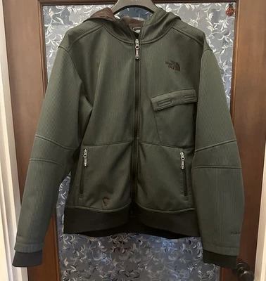 The North Face Apex 仿生复古软壳连帽夹克绿色棕色条纹 XL — 第 1/4 张图片