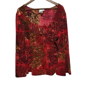 Blusa de moda Bug para mujer 14 16 roja manga acampanada artística elástica brillo única - Imagen 1 de 9