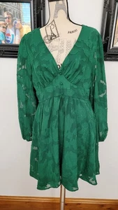 Cupshe Deep Emerald Green Plunge Vintage Retro Mini Floaty Dress Size XL 14 - Picture 1 of 13