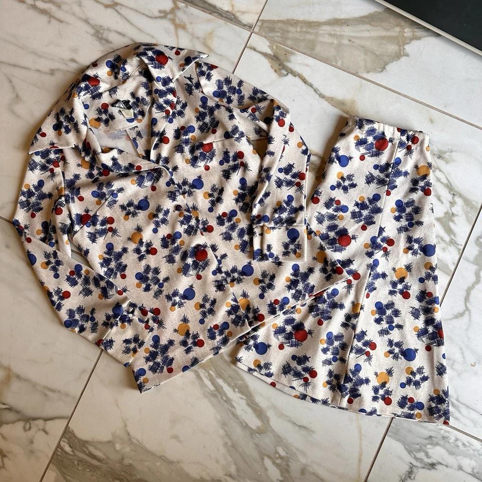 Vintage 60’s Colorful Floral Print Women's Collared Blazer and A-Line Skirt Set - Image 1 of 4