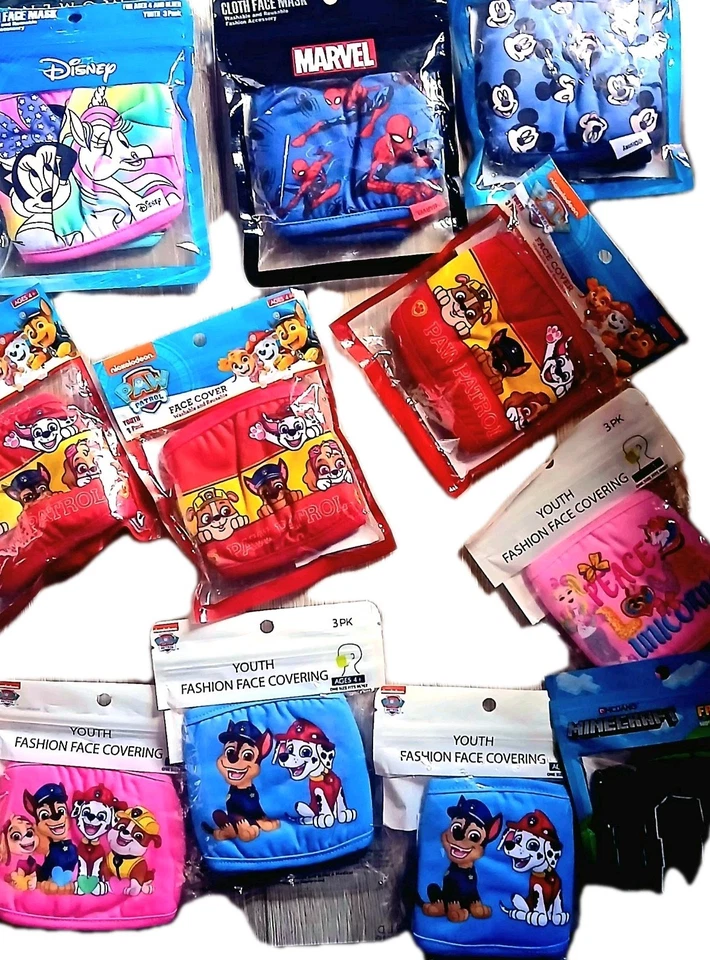 Lot of 33 Brand New Disney And More, Cloth Face Covers For Youth - Image 1 of 4