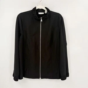 Chico's Weekends Black Zip-Up Jacket Size L Ruffled Collar Casual Activewear - Picture 1 of 8