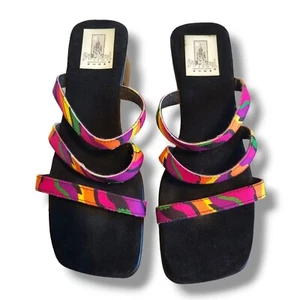 San Miguel Shoes US 6.5 Colorful Animal Print Women Slang Sandal Wedge Low Heels - Picture 1 of 8