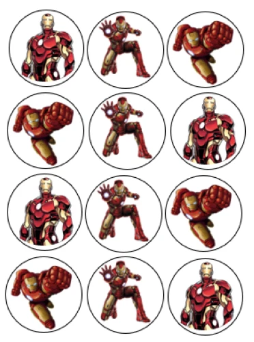 12 Ironman Superhero Edible Cupcake Toppers Image Birthday Party Decorations - image 1 of 1