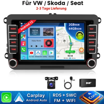 64GB Android 15 Autoradio DAB+ Carplay GPS Navi für VW GOLF 5 6 Touran Polo 6R - Bild 1 von 4