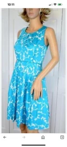 Talbots Blue & White Floral Fit N Flare Dress Sz 14W Academia June Cleaver - Picture 1 of 18