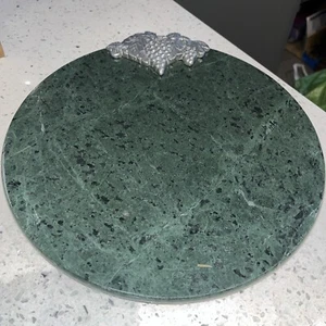 1990’s Vintage Large 12ins Marble Cheese Board w/ Pewter Grapes & Vine Leaves, - Picture 1 of 7