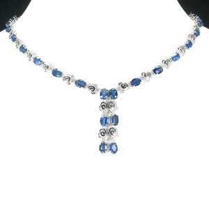 ECHTES EDELSTEIN Kornblumenblau Kyanit & W. Cz 925 Sterling Silber TENNIS Halskette  - Bild 1 von 4