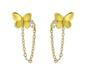 $50 AQUA Cubic Zirconia & Butterfly Chain Earrings - Picture 1 of 1
