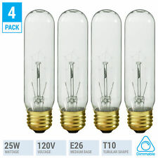 (4 Pack) Tubular Incandescent Bulbs 25T10/CL 120V 25W Watt T10 Medium E26 Clear