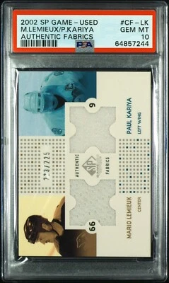 2002 SP Game Used Mario Lemieux Paul Kariya Authentic Fabrics G-U PSA 10 POP 1 - Image 1 of 2