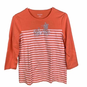 Top Kim Rogers Mujer S Bicicleta Brillo Rayas Melocotón Pullover Preppy Cottage - Imagen 1 de 9