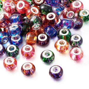 100PCS Mixed Color Spray Painted Glass European Beads Large Hole Bead Rondelle - Picture 1 of 8