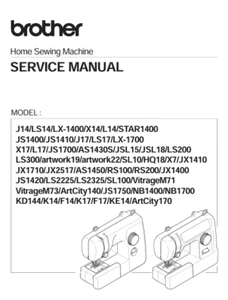 Brother JX2517 AS1450 RS100 RS200 JX1400 JS1420 Sewing Machine Service Manual - Picture 1 of 1