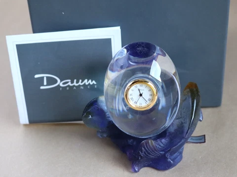 DAUM PURPLE PATE DE VERRA KOI FISH CLOCK SCULPYURE EGG PENDULETTE LES POISSONS Cover