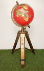 Authentic Red World Map Atlas Globe 8" on Adjustable Tripod Interactive Toy Gift