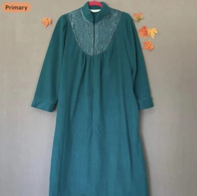 Vintage Partners By Mervyns M Teal Fleece Dress Long Sleeve Nightgown Pajama - Image 1 of 4