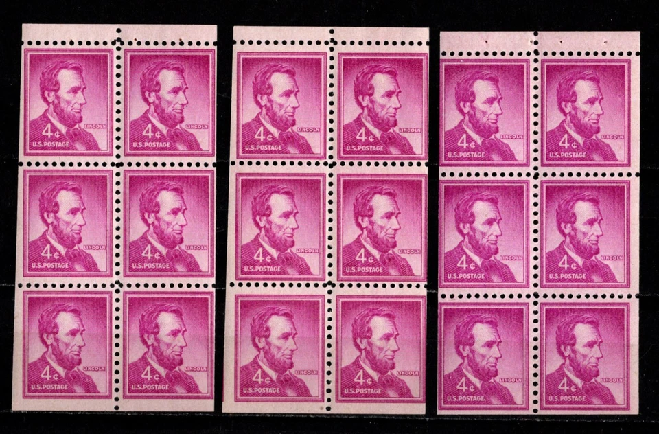 US Sc #1036a MNH 1958 4¢ Lincoln Liberty Series Booklet Pane 3 PANES - Image 1 of 1