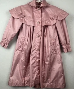 FW Fischer Girls Raincoat Jacket Hood Sz 6 Outerwear Pink Dressy Wedding Button - Picture 1 of 24