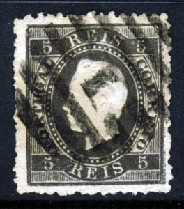 PORTUGAL 1872 King Luis Straight Label 5 Arroz Negro Escaso Perf. 14 SG 129 VFU - Imagen 1 de 2