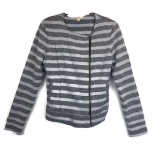 Caslon Heathered Gray Striped Fleece Zip Front Knit Moto Jacket Size S - Picture 1 of 11