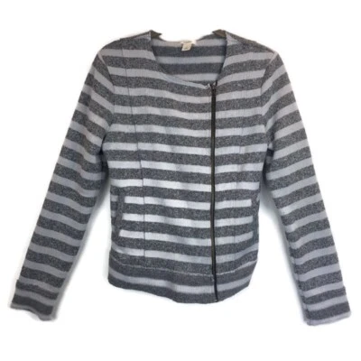 Caslon Heathered Gray Striped Fleece Zip Front Knit Moto Jacket Size S - Image 1 of 4