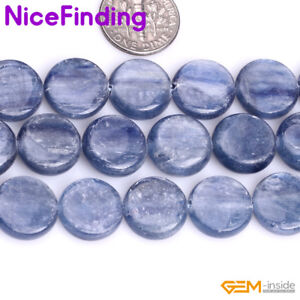 Natural Coin Gemstone Blue Kyanite Stone Beads For Jewelry Making Strand 15" DIY