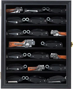 Knife Display Frame Case Pocket Knife Stand Lockable Wood Wall Mount Cabinet - Picture 1 of 6