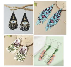 GRATIS Borla Flecos Cuentas Mal de Ojo Montaña Floral Flor Tulipán Pendientes Colgantes - Imagen 1 de 8