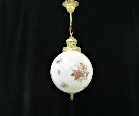 Art Deco Art Nouveau Art Glass Light Pendant Glass Ball  Shade Flowers Lovely Cover